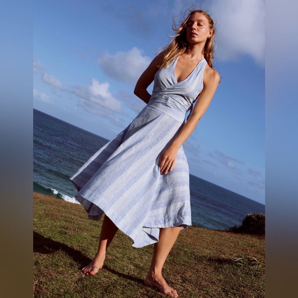 Free people Sunset Surf Light Blue Striped Halter Midi Dress
